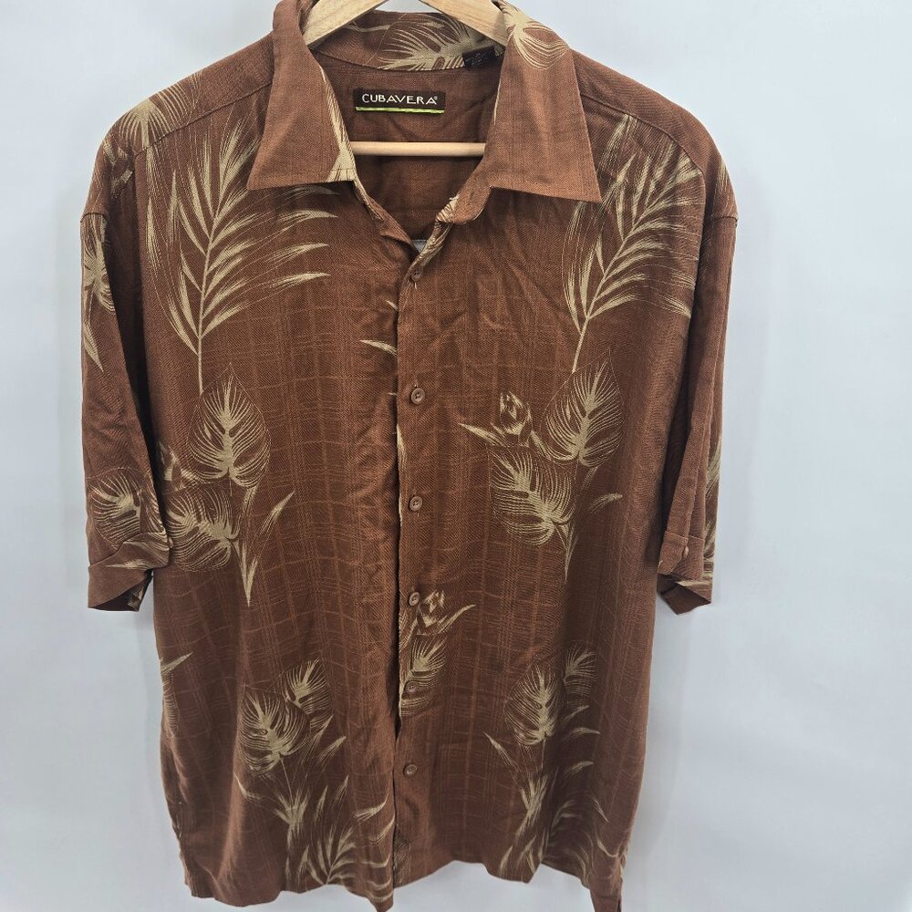 Cubavera Brown Tropical Print Viscose Button Down Size Large